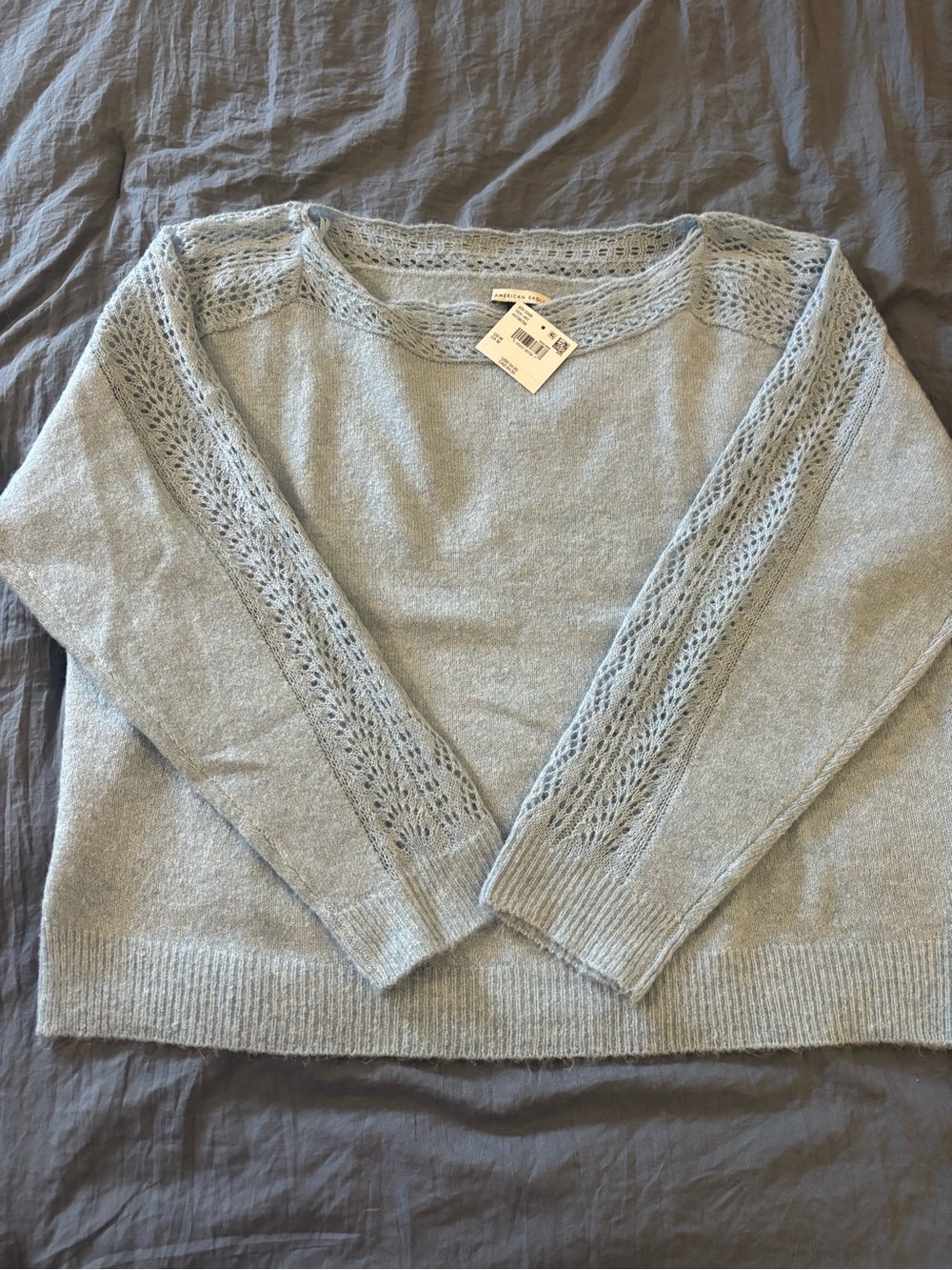 American Eagle Outfitters Light Blue Open-Knit Crewneck Sweater